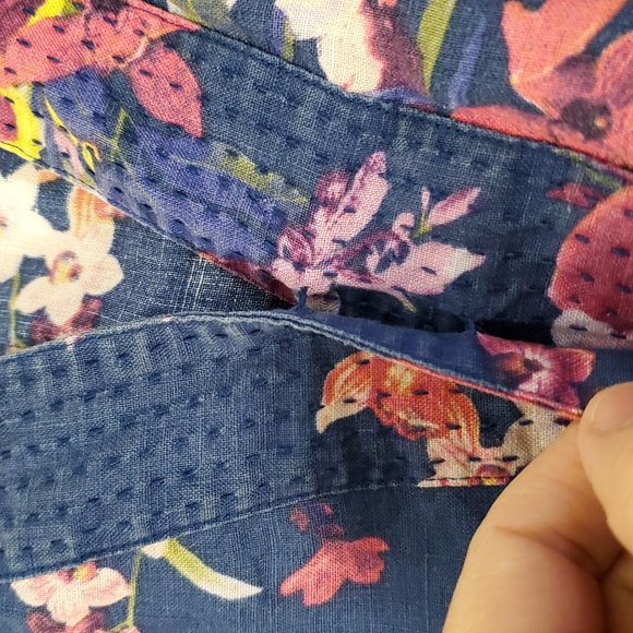 Tommy Bahama Blue Tropical Orchids Floral Linen Dress L - Picture 10 of 14